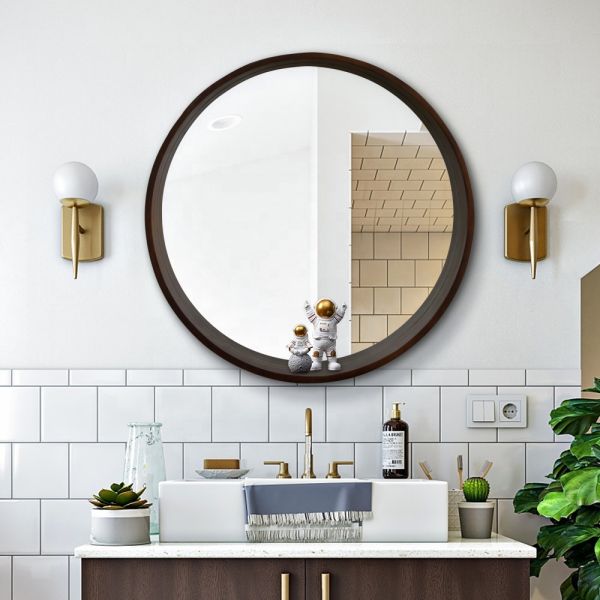 Solid Wood Framed Mirror HD Silver Explosion Proof Wall Mounted Framed Mirror For Home