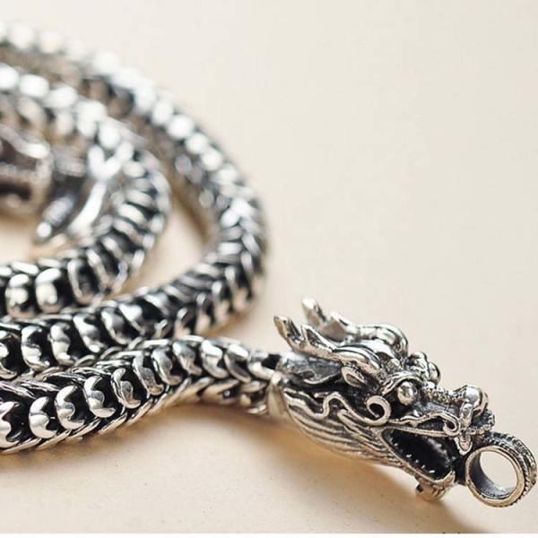 Mens Retro Vintage Dragon Sterling Silver Chain Necklace 24 inches (041558)