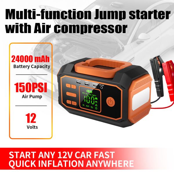 Vehicle Battery Jump Starter Power Bank With Air Compressor 10000mAh 12000mAh 16000mAh Emergency Battery Pack