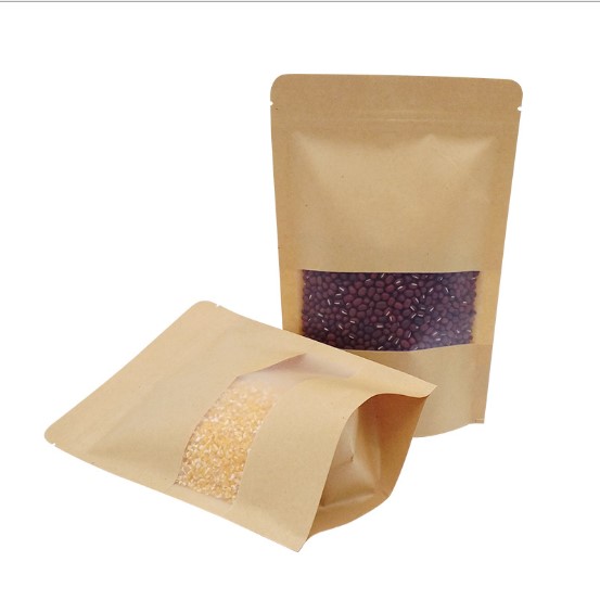 White Kraft Paper Food Packing Standing Pouch Foil Brown Paper Bags with Clear Window