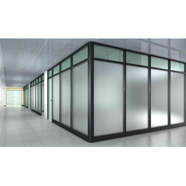4.5M Sliding Glass Partition Wall Black Frame Frosted Glass Room Divider