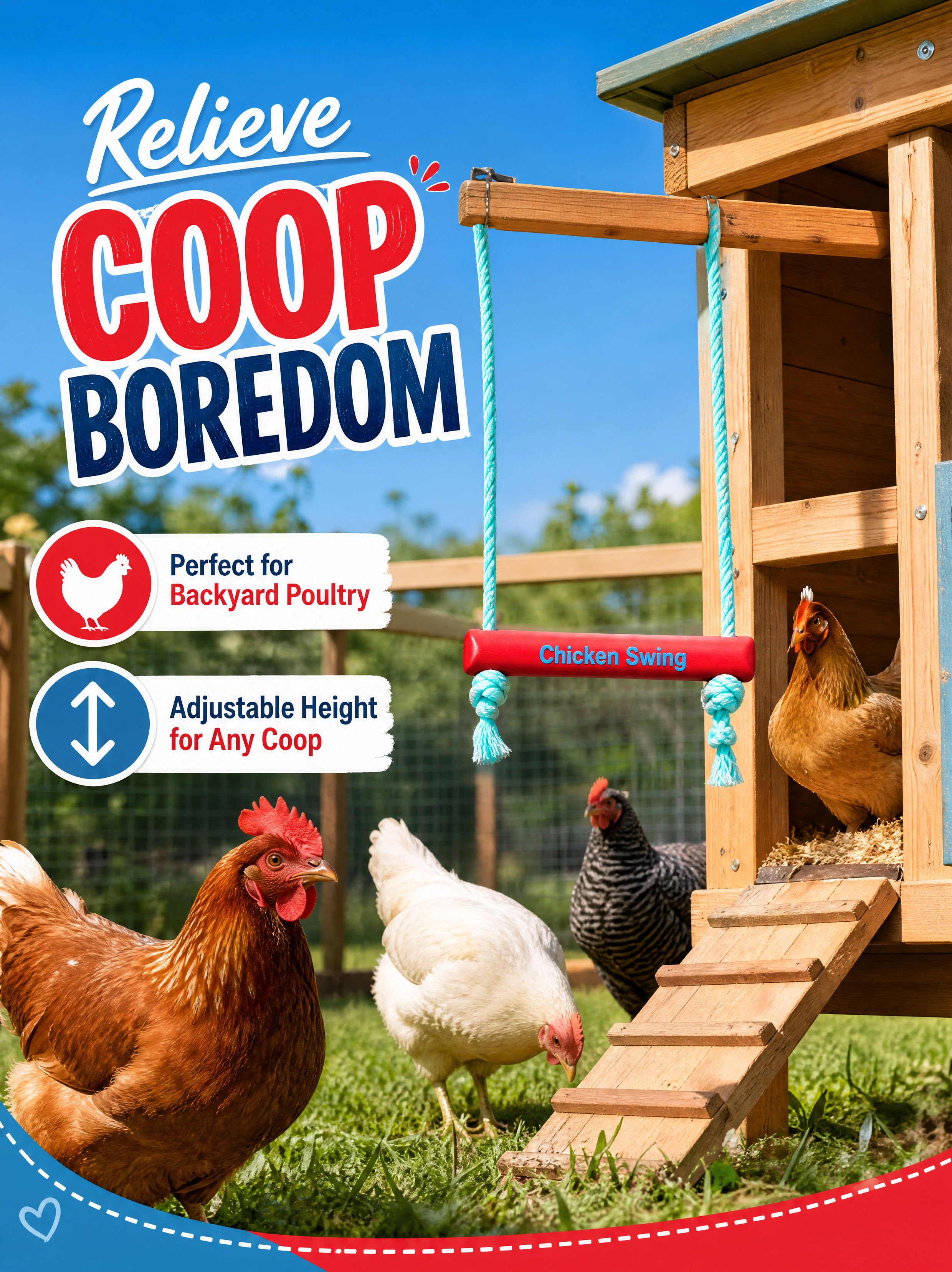 Non Slip Chicken Pet Accessories Adjustable Rope Swing Duck Poultry Entertainment