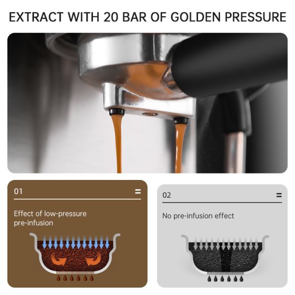 1350W Cafe Italy Pod Machine 20 Bar Pressure Intelligent With Stainless Steel Shell