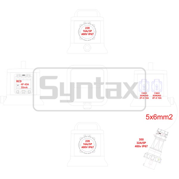 Syntax MZ6 IP67 Waterproof Portable Distribution Box 32A/5P Three Phase 400v With 1.8m built-in Power Cord Outdoors 20*20*21.5CM