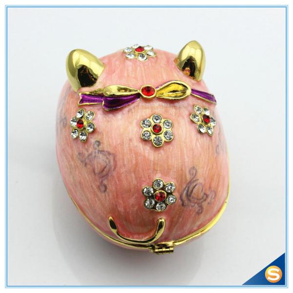 Lovely Crystal pig Shape Trinket box animal metal Trinket box with Flower Shape diamond for decoration SCJ241-1