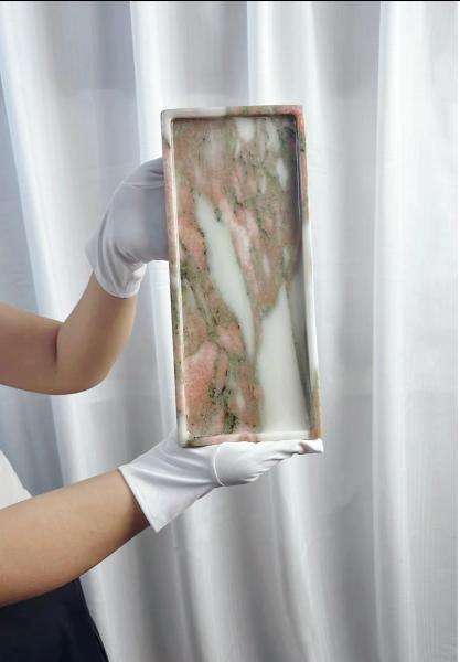 Italy Bvlgari Pink Marble Tray Handcrafted Polished Flat Marble Tray