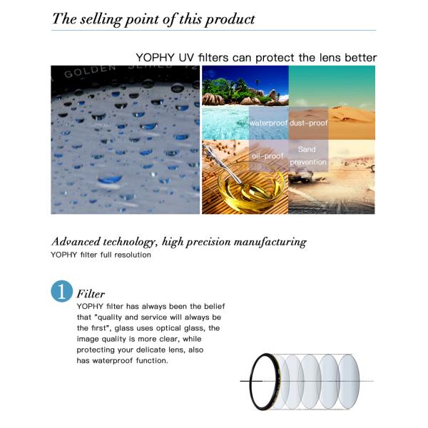 72mm Camera Lens UV Filter With Outer Frame Gold Linear Plating For Digital Camera Lens