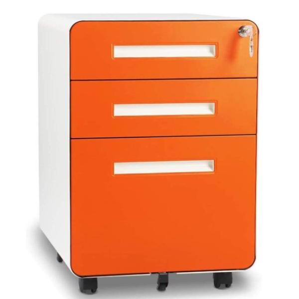 Round Edge Steel 3 Drawer Mobile Pedestal File Storage Cabinet With Wheels