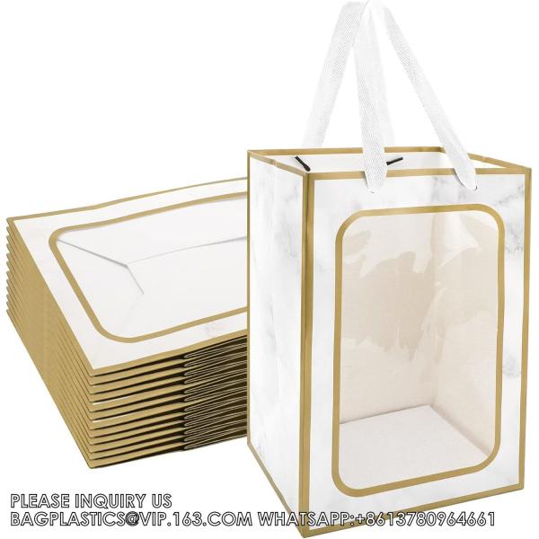 Flower Bouquet Paper Gift Bags With Handles, Wedding Party Bags Window Box Gift Wrapping Bags Small Cake Boxes Bakery