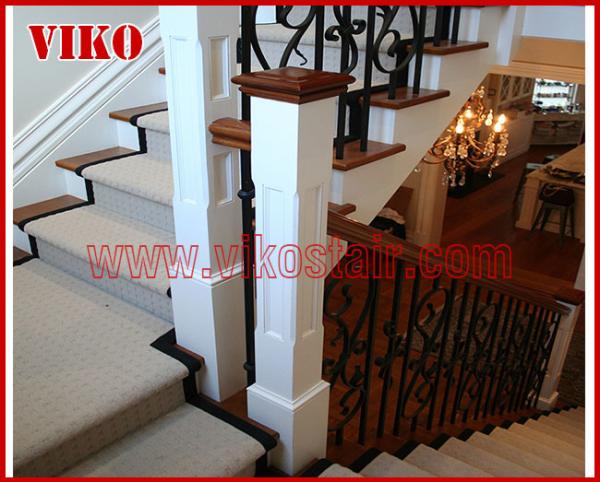 Wrought Iron Staircase VK115S  Wrought Iron Handrail Tread Beech,Railing tempered glass, Handrail b eech Stringer,carbon