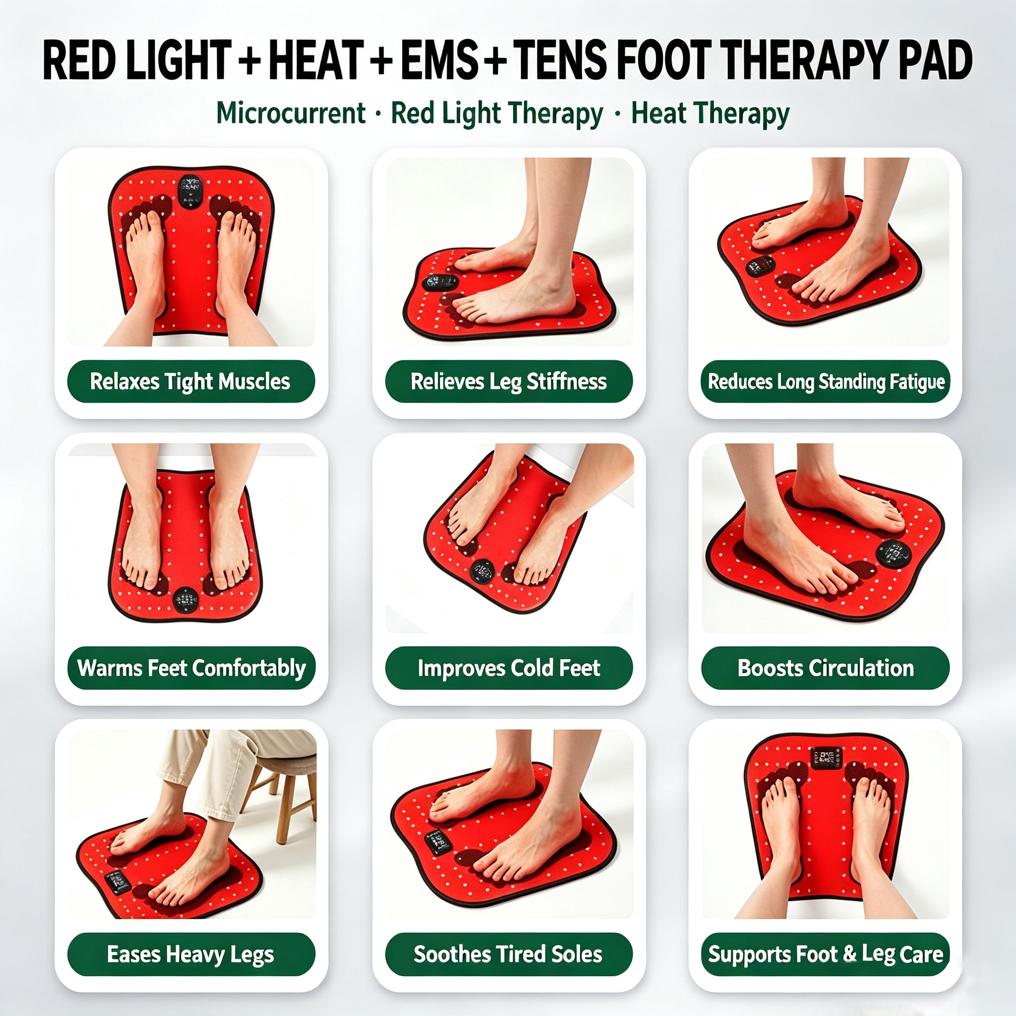 ZN-HR03 Advanced Red Light Therapy EMS & TENS Foot Massager Mat with Graphene Heating