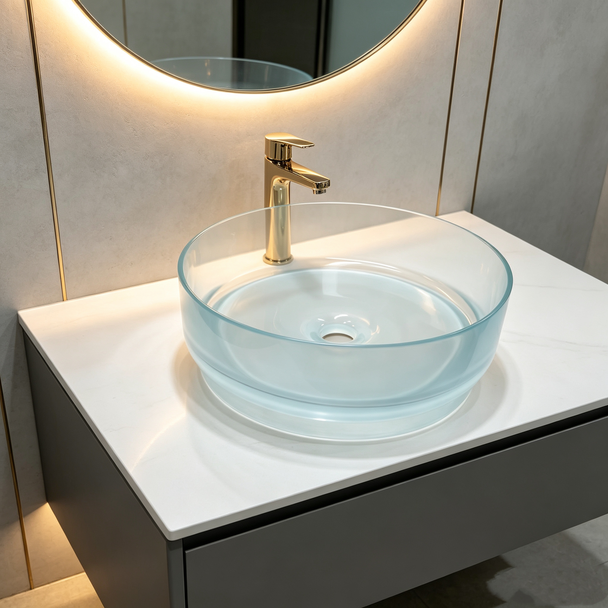400mm Crystal Clear Resin Solid Surface Basin Countertop Bowl Sink