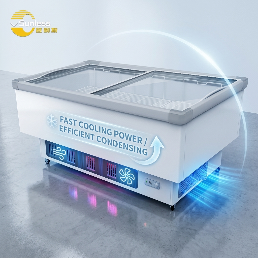 Glass Door Frozen Display Freezer LED Light Commercial Ice Cream Cooler Direct Cooling
