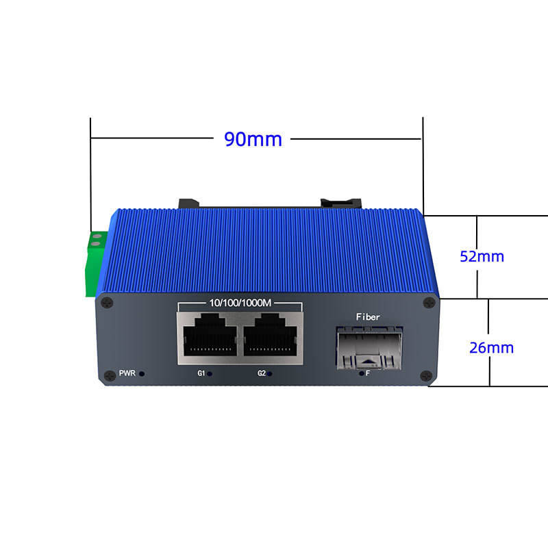 Mini Industrial Gigabit Ethernet Switch 1 SFP Fiber 2 RJ45 Ports 1000Mbps Network Switch