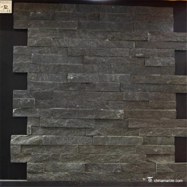 Natural stone Pure Black Quartzite Ledge Stone, China Stacked Wall Stone Cladding CZW-21