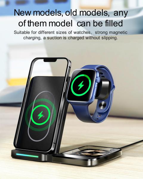 Portable Desktop Mobile Phone Wireless Charger 3In1 Folding Foldable 15W