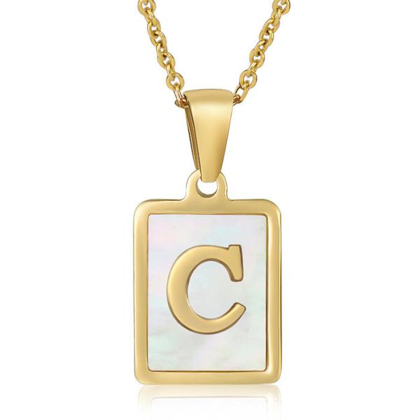 Simple 15*12MM Stainless Steel 3D Shell Letter Necklace Women'S Titanium Steel 26 Letter Pendants