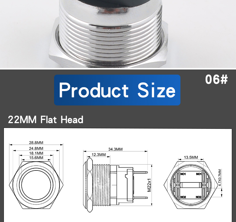22MM Metal Push Button Switch 10A High Current 2NO Latching Momentary 4Pins Power Switch LED Wire IP65 Level Max Voltage 220V