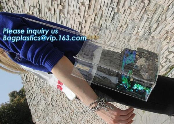 fashional pvc lcear plastic shoulder display shopping bag, Portable Clothing Storage Shopping Bag, Women Fashionable Tra