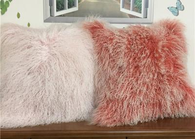 Living Room 16 Inch Mongolian Fur Pillow Long Curly Hair With Micro Suede Lining