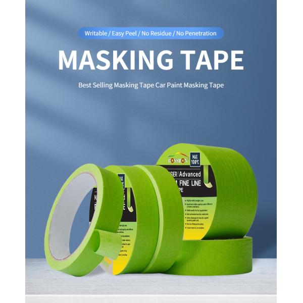 3 Colors 18MM Green Automotive Masking Tape Hot Melt Silicone Adhesive For Painting Auto