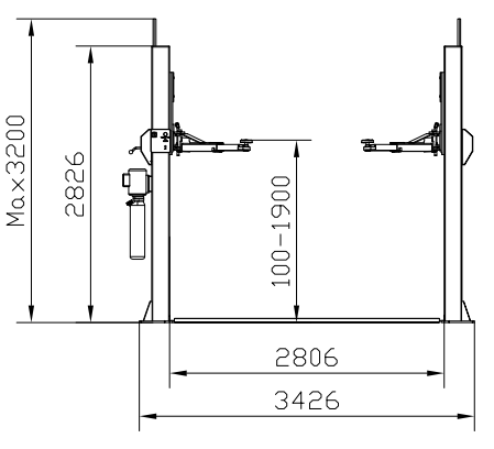 Lift Height 1900mm Automotive 2 Post Lift 2 Car Lift For Garage Capacity 4.0 T