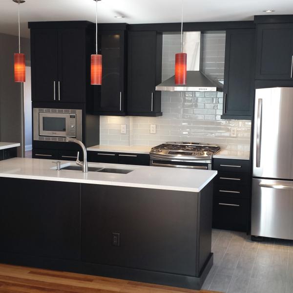 Modern Black Lacquer Kitchen Cabinet Natural Maple Shaker Kitchen