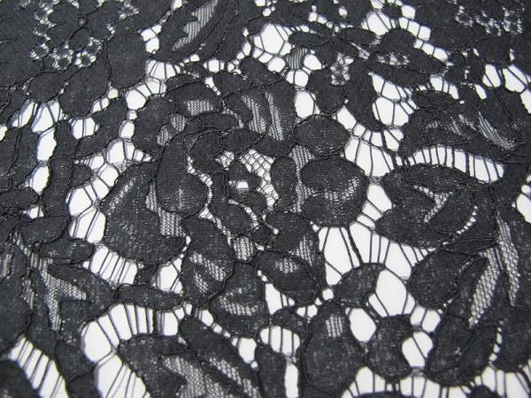 Cotton Nylon Rayon Floral Corded Lace Mesh Fabric Black Eco Friendly SGS BV ITS