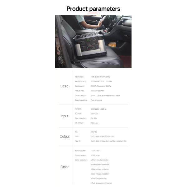 200-240V 1000W Solar Generator Battery Charger 300000mAh Outdoor Energy 1100wh
