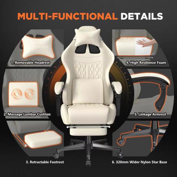 Modern Design Gaming Chair with Vintage PU Leather and Massage 19