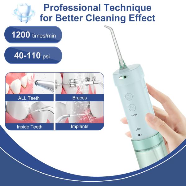 IPX7 Grade Mini Water Jet Flosser Mouth Cleaner 5 Modes With 200ml Water Tank