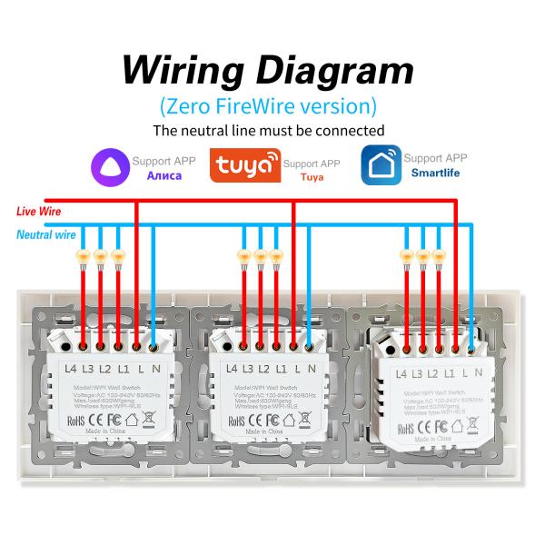 228*86mm Eu Standard 10A Tuya Smart Switch 12 Gangs Tempered Glass Panel Light Switch App Manual Control