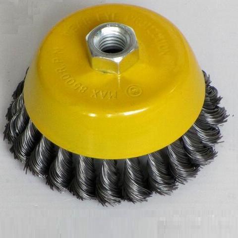 75 Mm OD Wire Cup Brush Knot Type Heavy Duty Yellow Bowl Body For Removing Paint