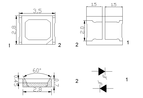 2835 коробок света обломока 1w 3v СИД 150MA красных SMD RGB