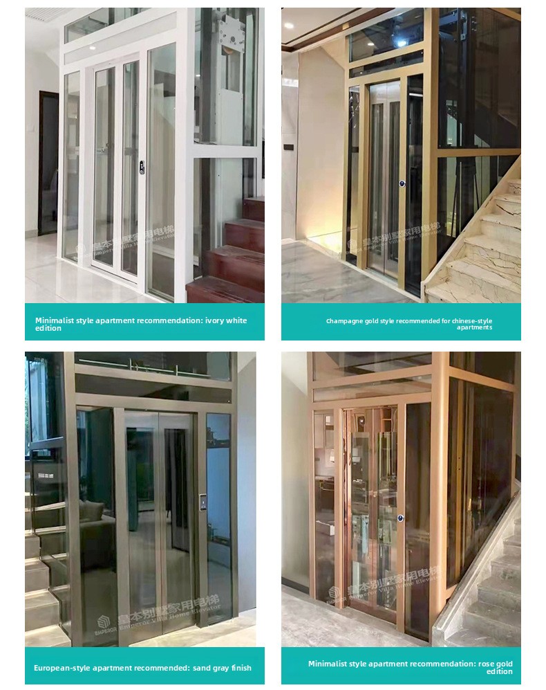 Hydraulic Panoramic Indoor Home Elevator Door Sill Gearless Traction Machine AC Drive Type for Hotels