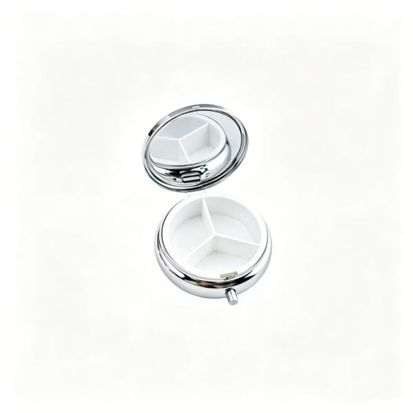 Round or square metal pillbox, small women's pillbox with mirror, portable mini metal pillbox, suitable for carrying vitamins and medicines on daily travel.