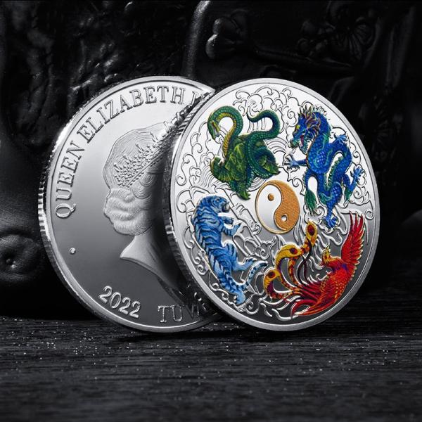 Custom Chinese Four Great Beasts Commemorative Coins Queen Elizabeth Metal Coins