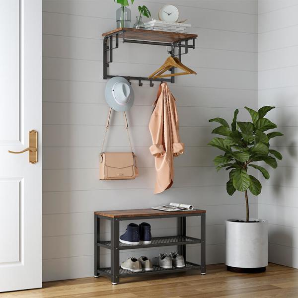 Particleboard Shoe Rack, Shoe Bench with Shelves, Industrial Shoe Bench, Hallway Furniture, ULBS73X