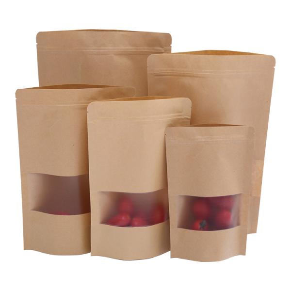 Standing dried fruit food fruit nut tea zipper window sealed bag kraft paper pouch packaging bag