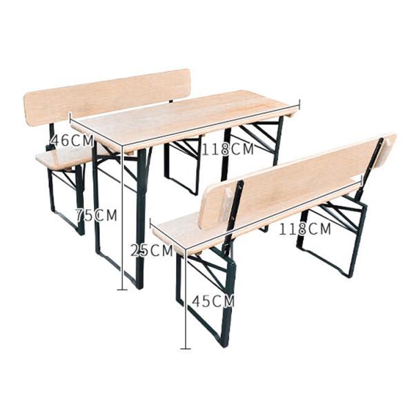 Outdoor Portable Patio Bar Solid Wood Rectangular Folding Table and Benches Chair Set