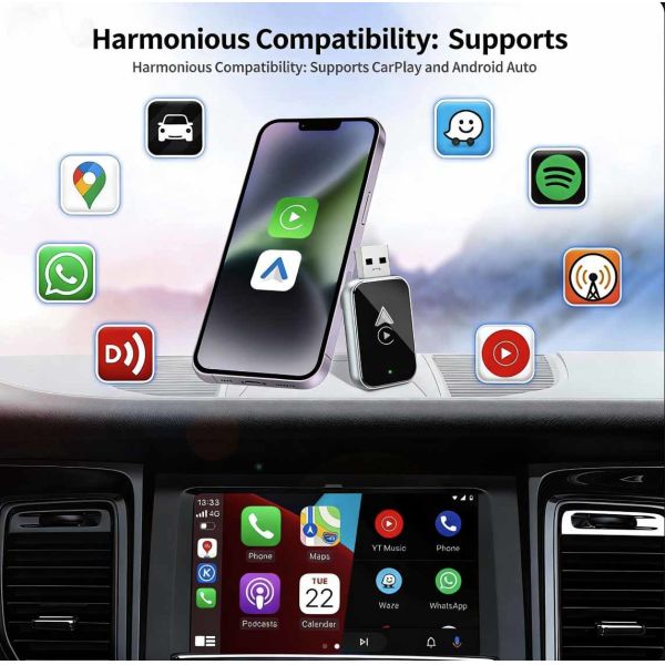 2 In 1 Wireless Carplay Android Auto Adapter Plug And Play Fast Connection Low Latency