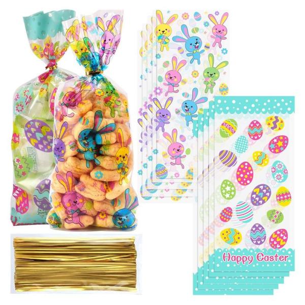 Easter Bunny Printed Plastic Cellophane Treat Bags For Desserts Packing
