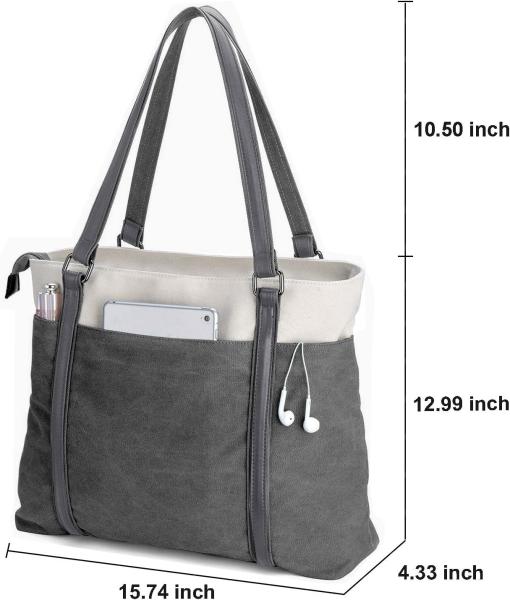 WOMEN LAPTOP TOTE BAG FOR WORK LIGHTWEIGHT SPLICE CANVAS 15.6 INCH HANDBAG PURSE