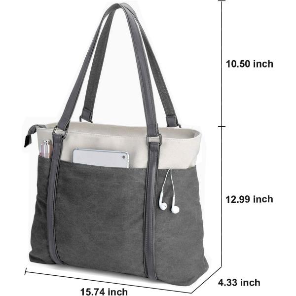 WOMEN LAPTOP TOTE BAG FOR WORK LIGHTWEIGHT SPLICE CANVAS 15.6 INCH HANDBAG PURSE
