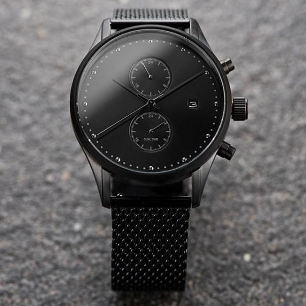 Black nylon strap chronograph quartz stainless steel watch water resistant