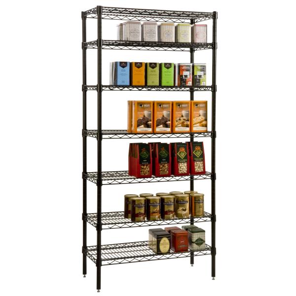 6 Tier Adjustable Metal Wire Shelving For Convenience Stores / Black Wire Rack
