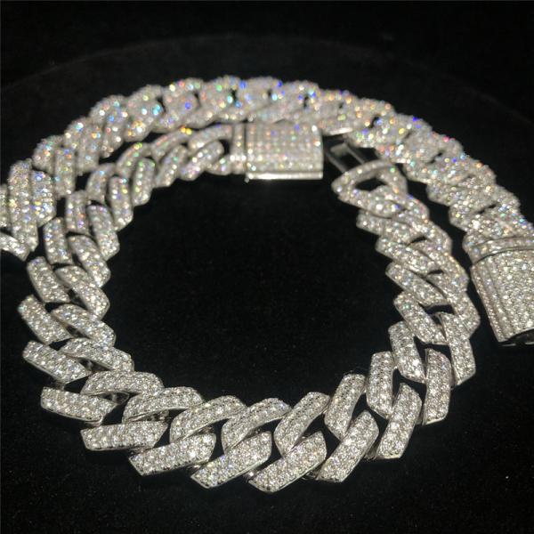 Ouro do ouro da relação de Moissanite do pendente de 925 Sterling Silver Moissanite Cuban Link