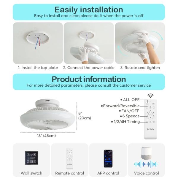 Ventilador de teto decorativo de 18 polegadas com luzes 6 opção de velocidade e funcionalidade dimmable