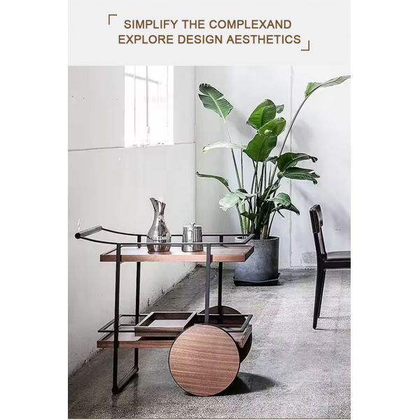 Hotel Serving Mobile Bartender Cart Outdoor Wine Bar Cart with Wheels Wood and Mimbre Drinks Trolley