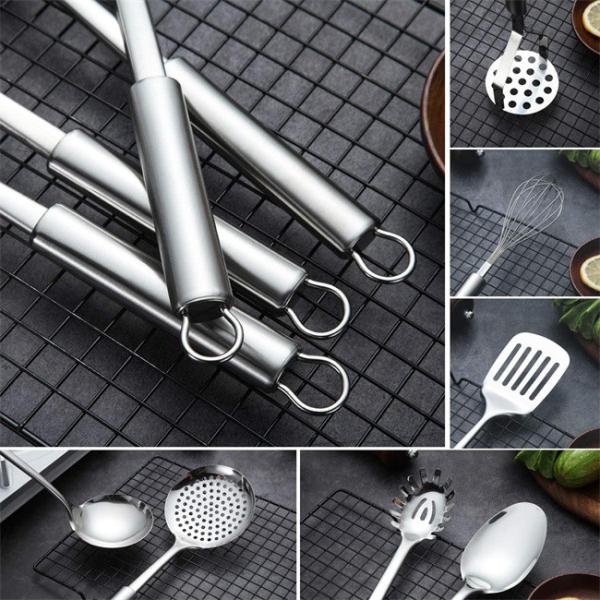 Multiapplication Stainless Steel Kitchen Utensil Set With Holder Rustresistant